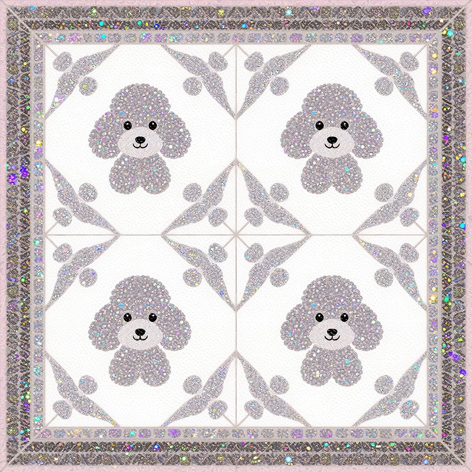 10PCS 12x12 Inch Silver Poodle Pattern Floor Tiles Peel and Stick Removable Self Adhesive DIY Vinyl Flooring Stickers for Kitchen Bathroom Living Room Entryway Home Decor