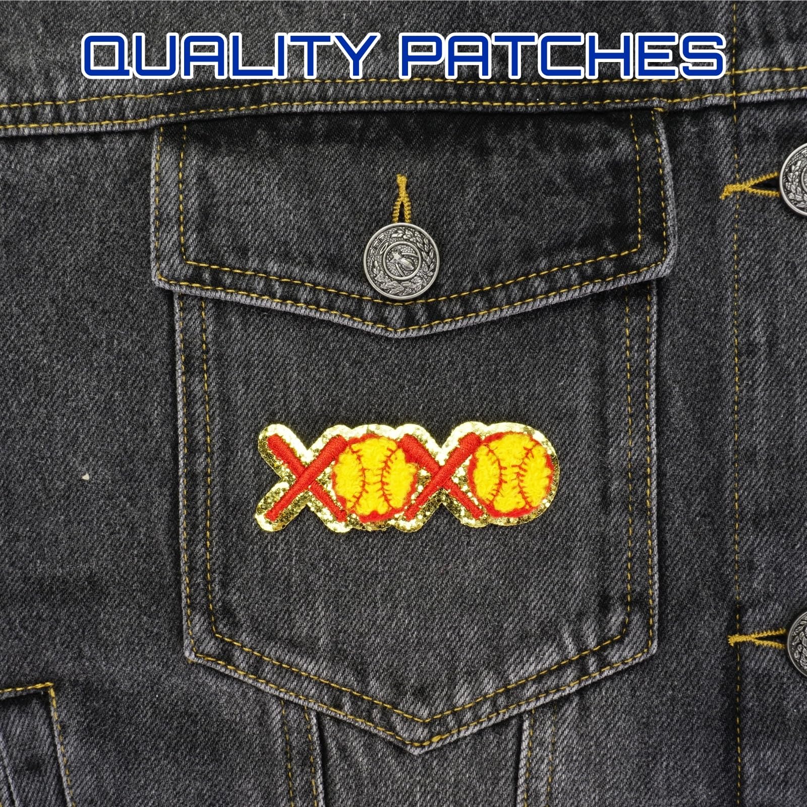 XOXO - Parches para planchar de murciélago y sóftbol, parches bordados con purpurina para equipos deportivos, parches de felpilla para ropa, ropa, chaquetas, mochilas, chalecos, jeans