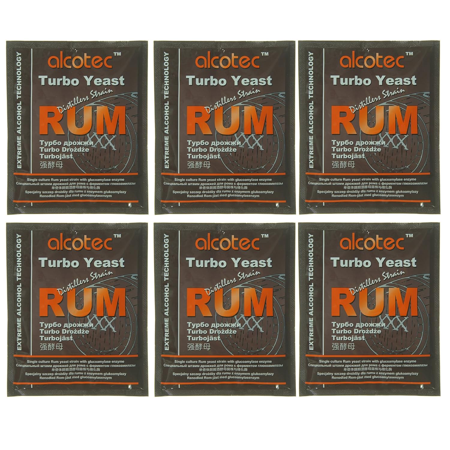 Alcotec Rum Turbo Yeast | Brewers Yeast Powder | Wine Yeast for Wine Making | Dry Yeast | Nutritional Yeast | (Pack of 6)