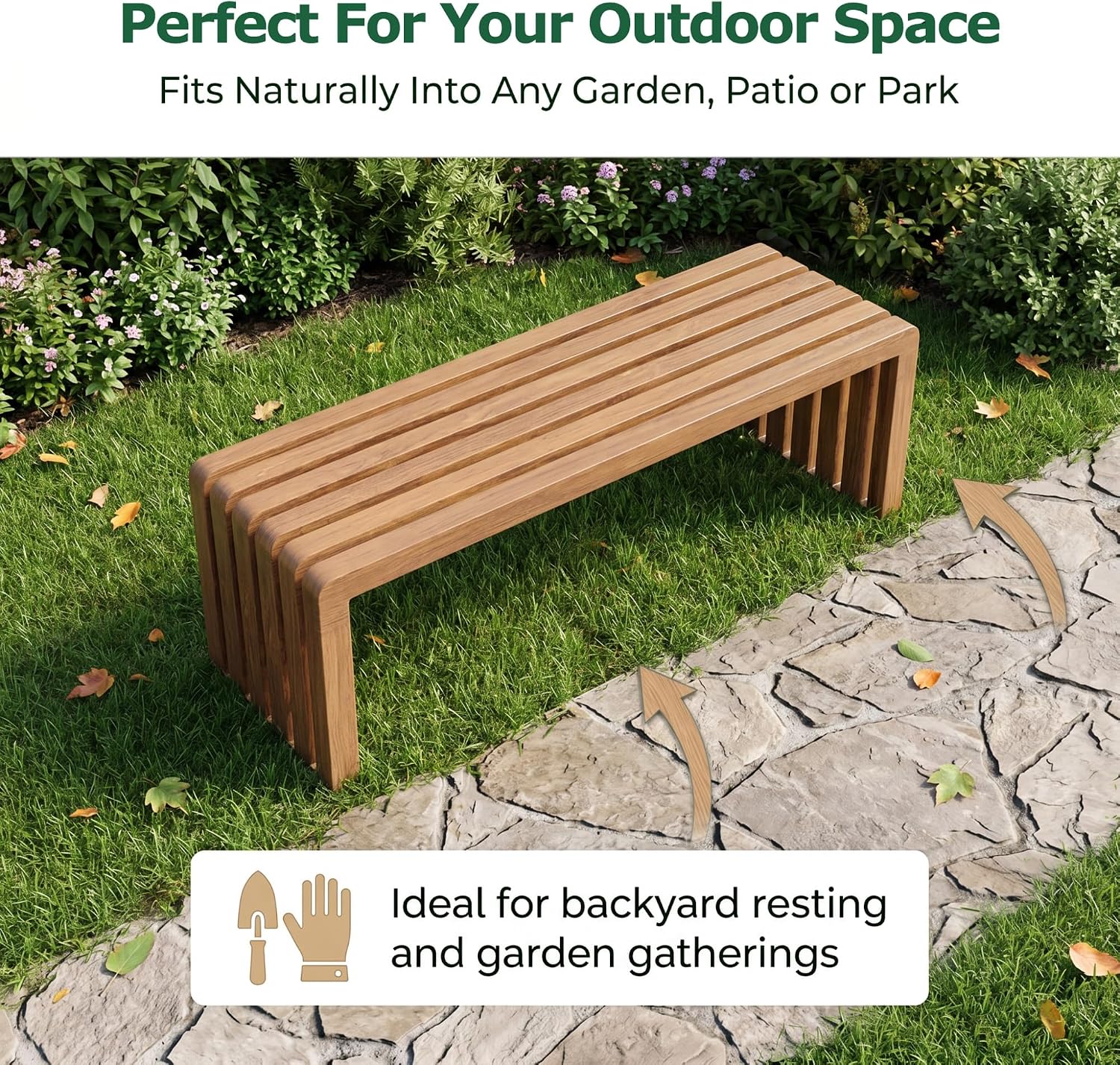 Galvanized Steel Outdoor Bench, 39in 47in Weatherproof Patio Bench with Wood Grain Finish, Sturdy Garden Bench for Backyard, Porch, and Park Seating