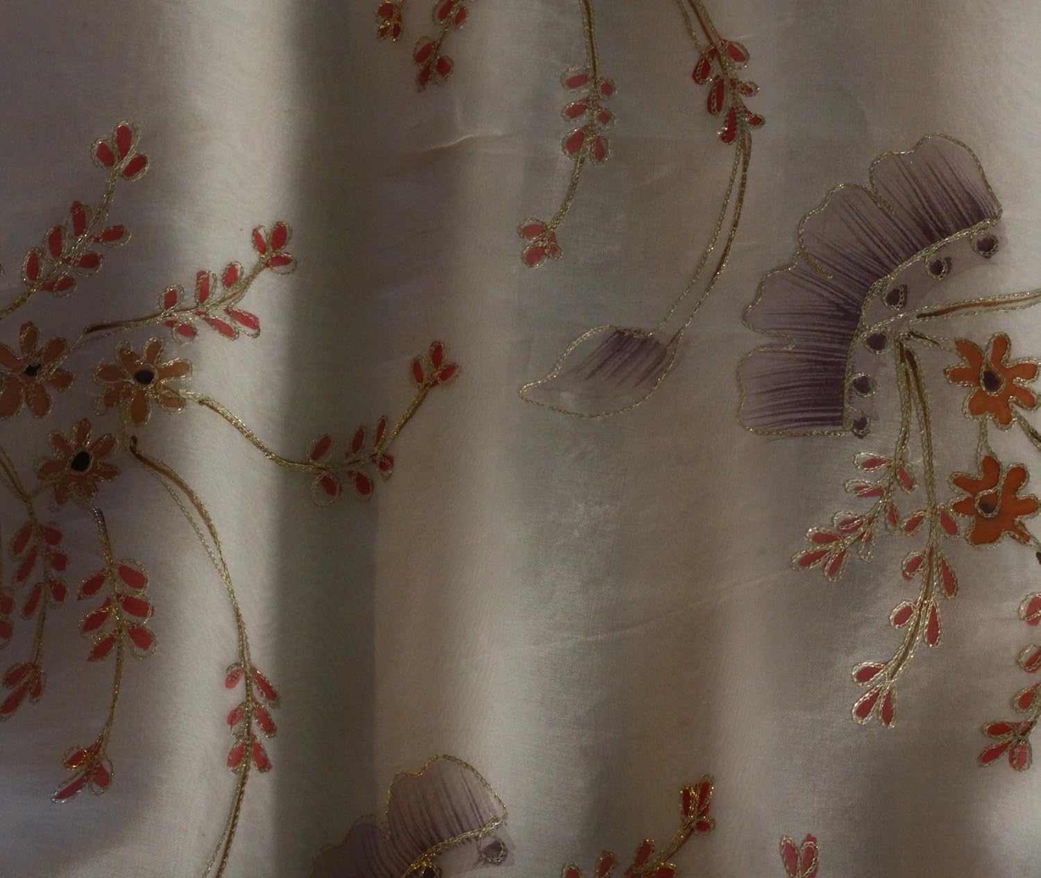 White 100% Silk Organza, Hand-Painted & Embroidered Fabric, by The Yard, 44" Wide