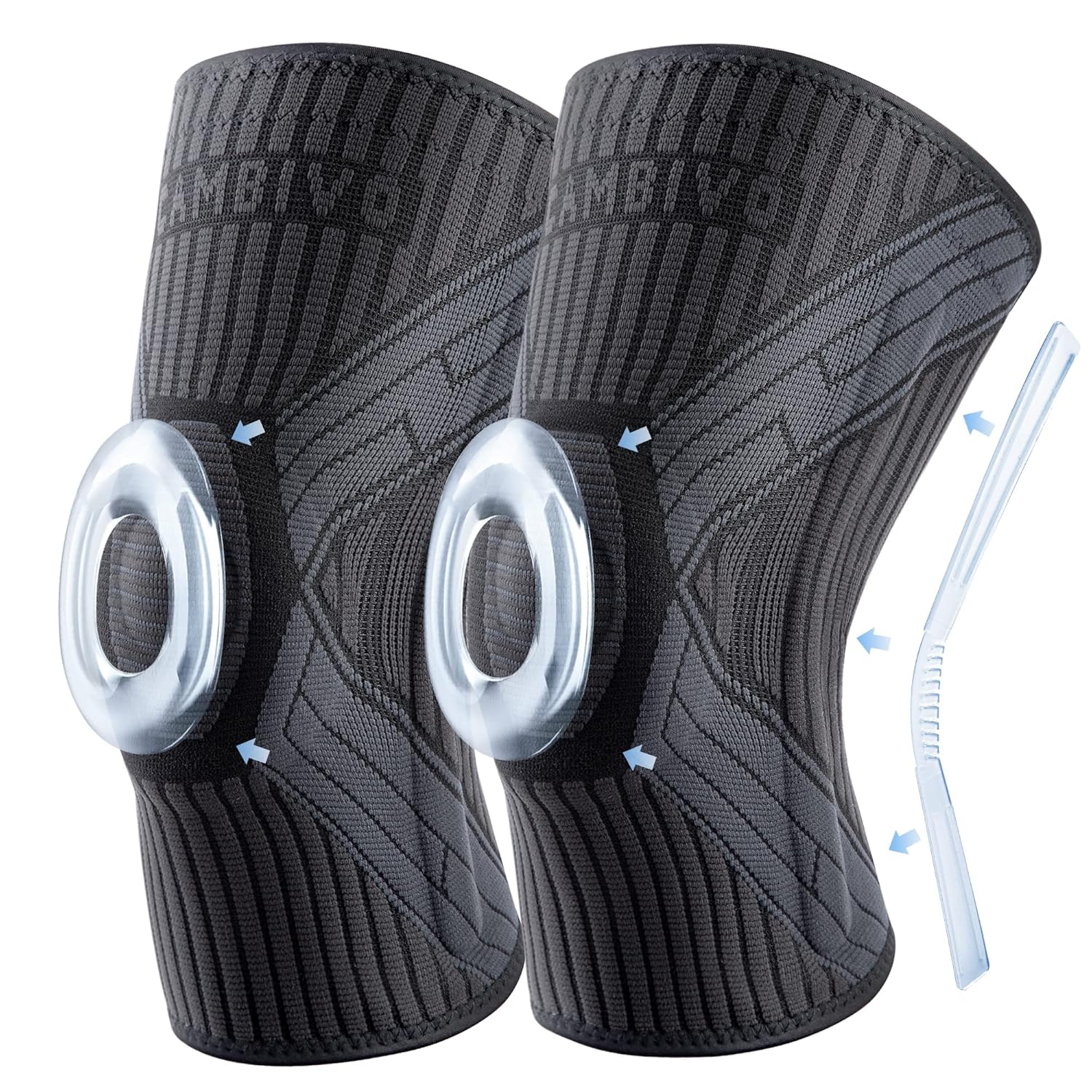 CAMBIVO 2 Pack Knee Brace with Side Stabilizers & Patella Gel Pad for