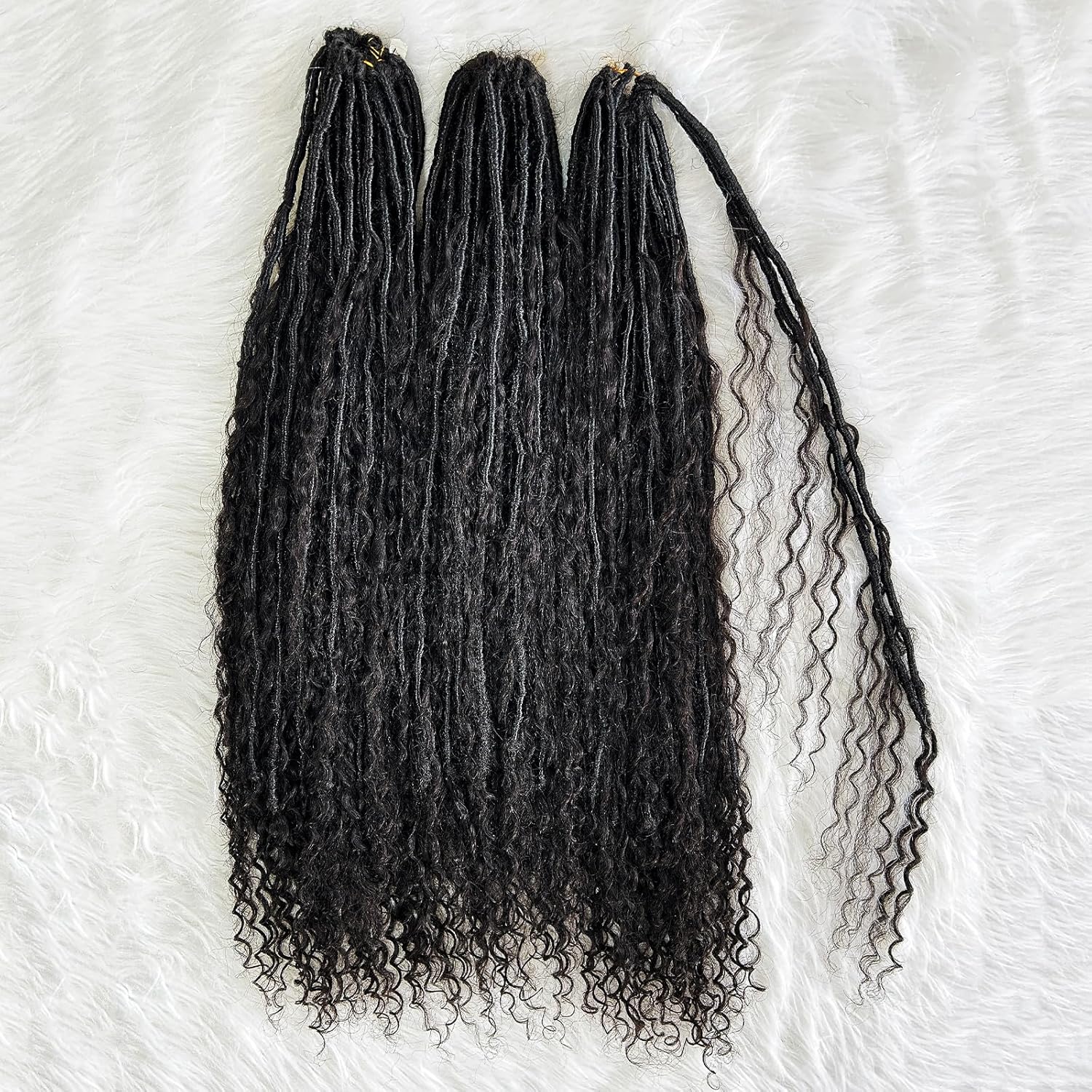 Boho Locs Crochet Braids Pre Looped With Human Hair Extensions Curly Ends Deep Wave Goddess Soft Locs Box Knotless Braids Hair Synthetic Dreadlocks Braiding for Women CHARMING YOU 18 Inch 24Strands