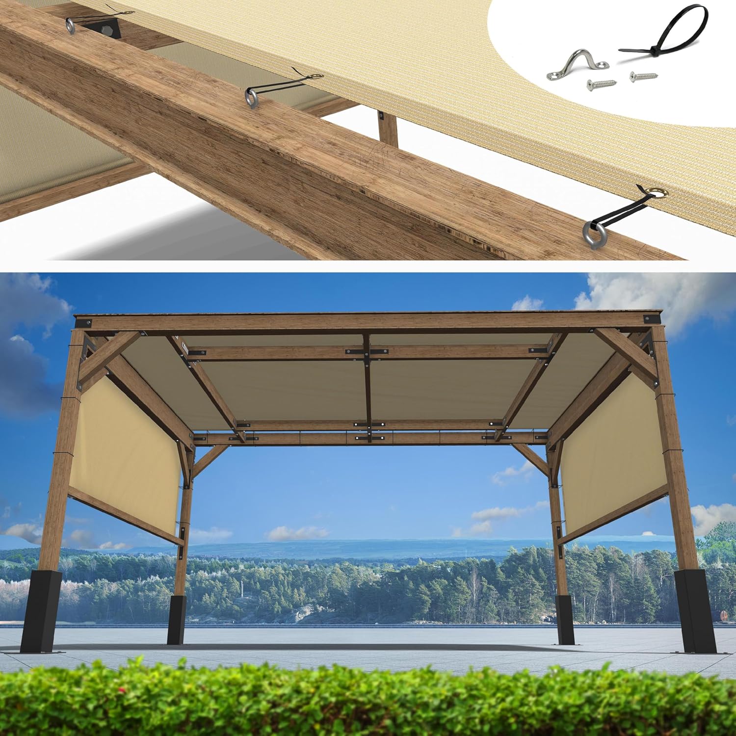 ShadeMart 7' x 14' Beige Pergola Sun Shade Canopy Replacement Cover UPF50, Commercial Grade 260 GSM Cloth for Outdoor Patio, Garden, Deck, Backyard (We Make Custom Size)