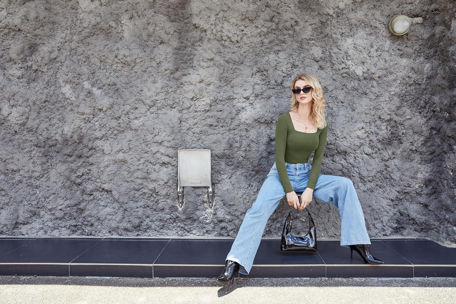 SUUKSESS Women Square Neck Long Sleeve Bodysuit Sexy Thong Bodysuit Shirts - Image 3