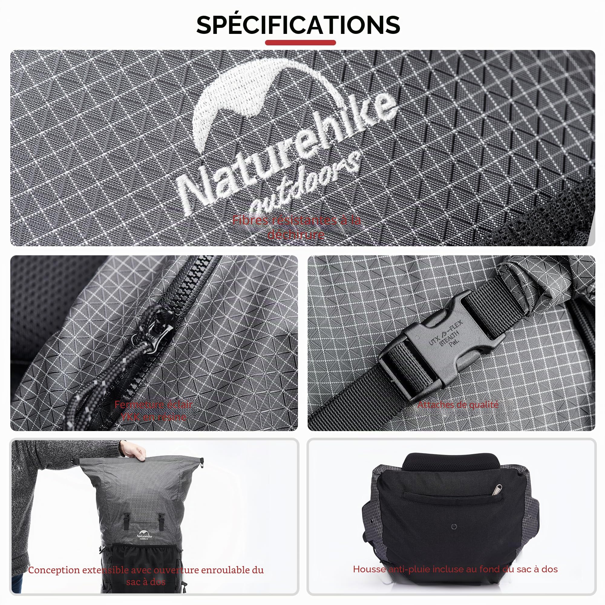 Naturehike Rocher 60+5L Internal Frame Hiking Backpack for Outdoor Camping Traveling Backpacking Backpack (Black 60+5L)