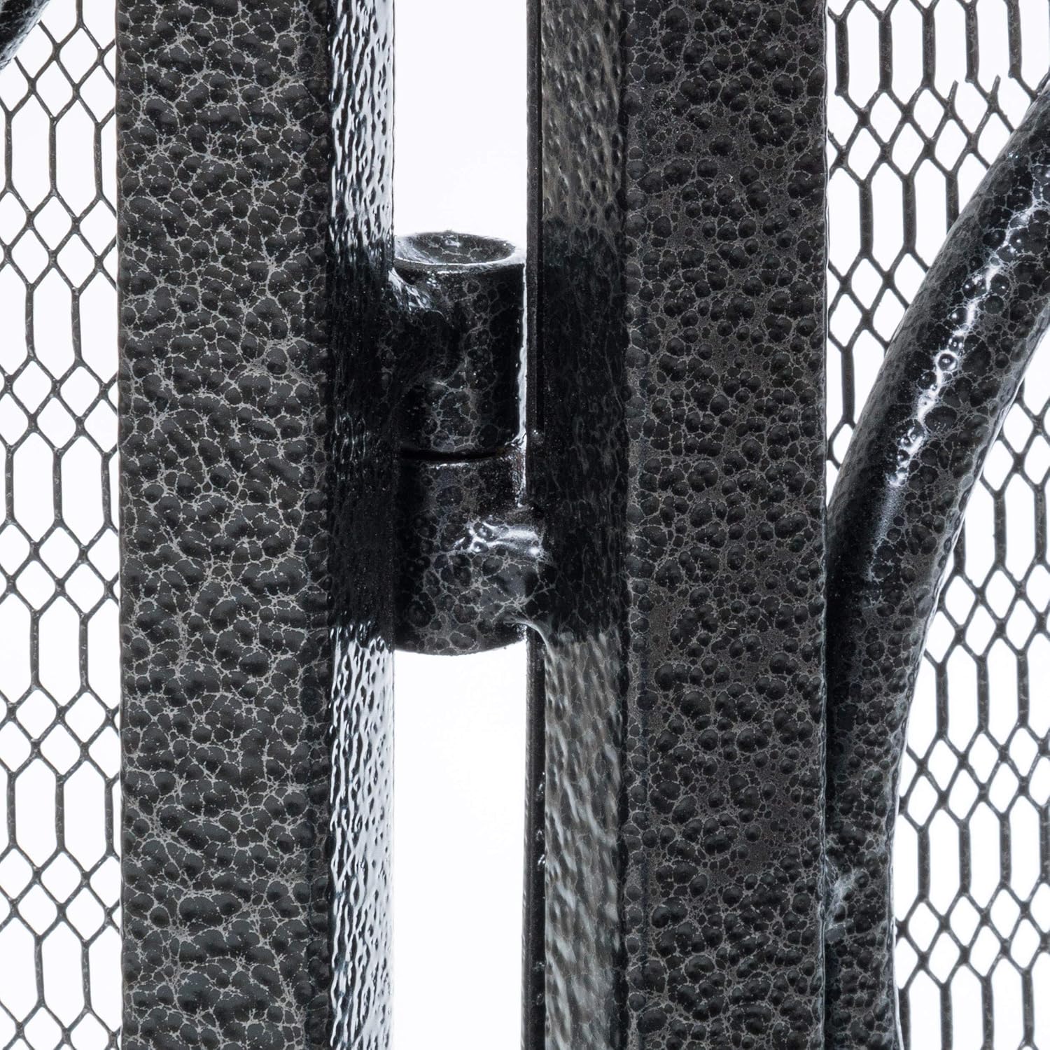 Ornate Black and Silver Iron Three-Panel Fireplace Screen