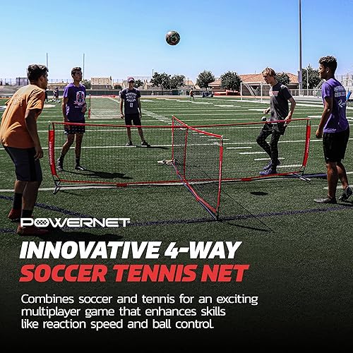 Miniatura 4 de PowerNet Red de tenis de fútbol de 4 vías, divertido equipo de juego y entrenamiento, juega en el parque o la playa, 2 tamaños