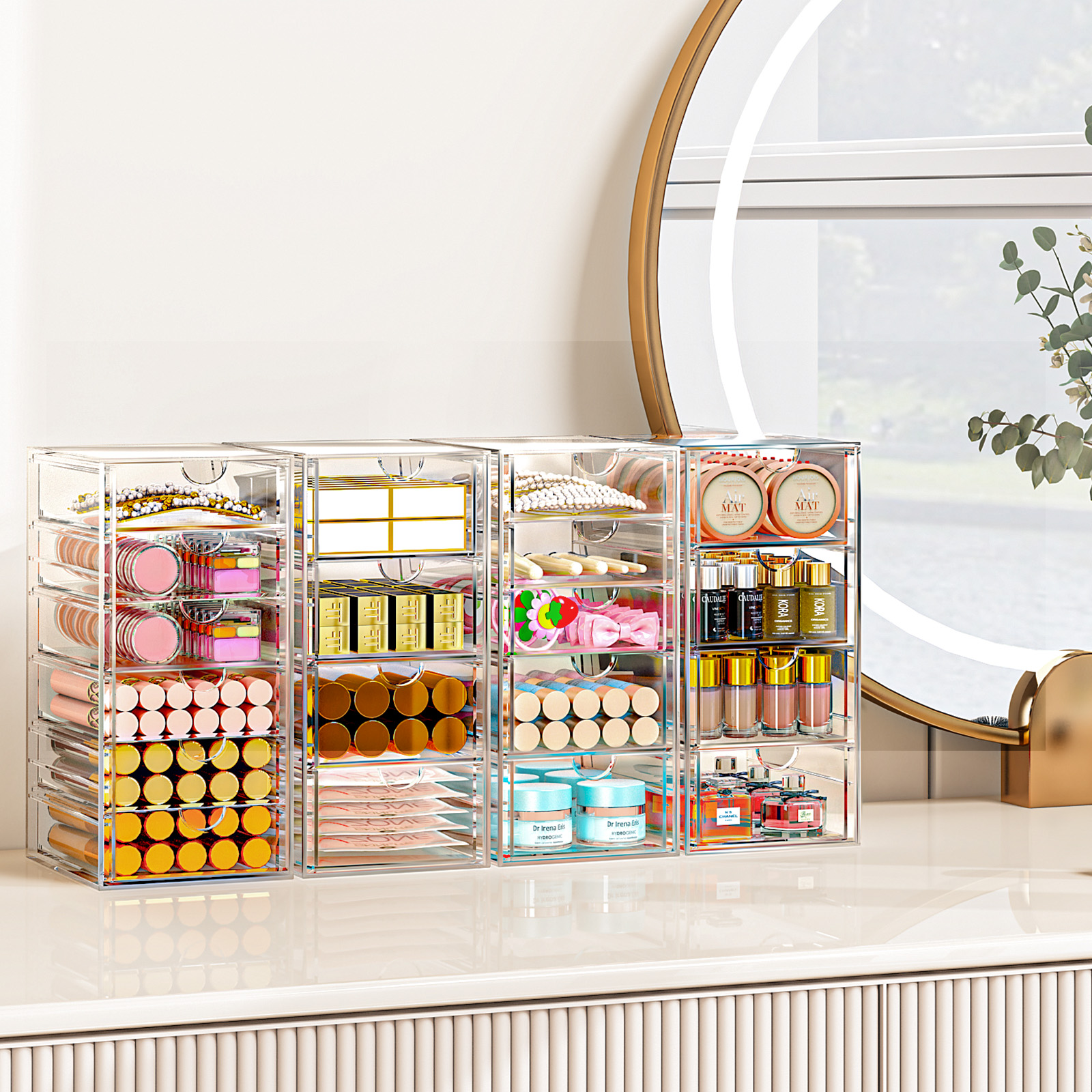 gedyビューティーボックス Amazon.com: YFXCVSL Acrylic Makeup Organizer with 19 Drawers
