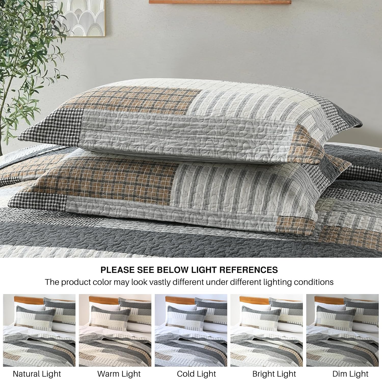 Y-PLWOMEN King Size Quilt - 100% Cotton Cozy King Quilt Set, Farmhouse Striped Bedspread, Reservible Lightweight Quilted Bedding Set for All Season, 3-Pieces - Image 7