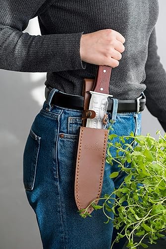 Miniatura 6 de Cuchillo Hori Hori - Herramienta de jardinería para jardinería, excavación, deshierbe, corte, plantación con funda de cuero, hoja de acero