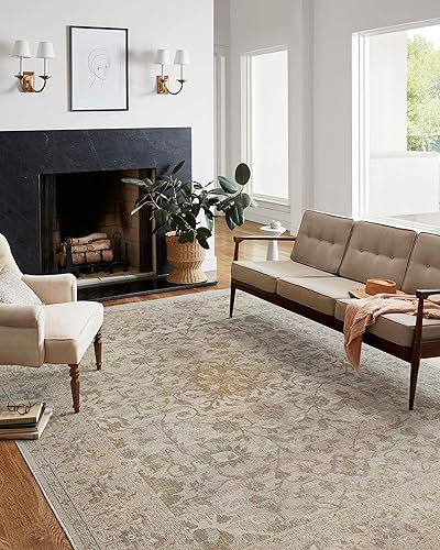 Chris Loves Julia x Loloi Rosemarie Collection ROE-02 - Alfombra de área redonda color marfilnatural de 5 pies x 5 pies