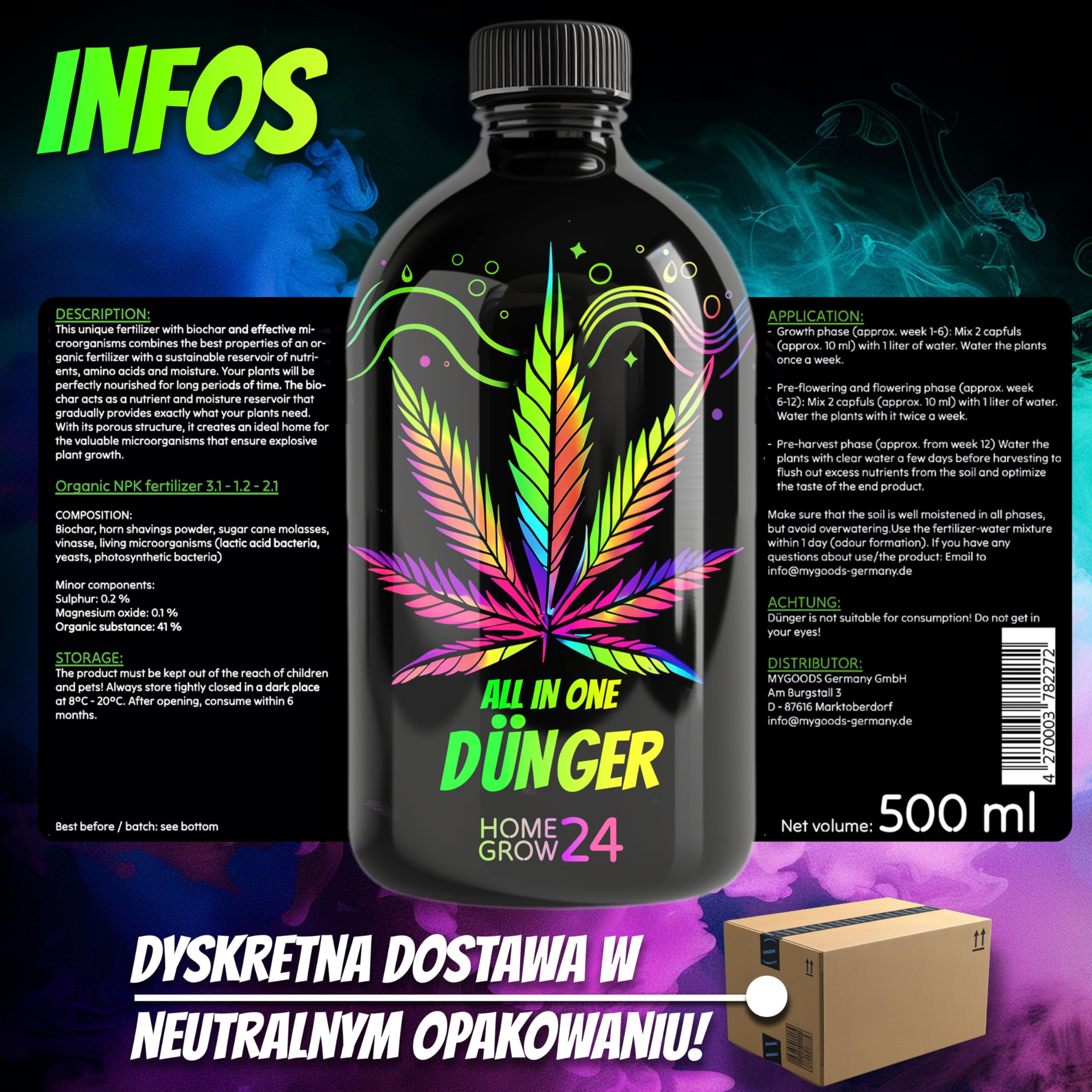 Homegrow24 Nawóz do Konopi w Uprawie Wewnętrznej i Zewnętrznej dla Roślin Konopi w Fazie Wzrostu i Kwitnienia BIOlogical Organic Grow & Bloom Hemp Fertiliser I Zestaw Startowy