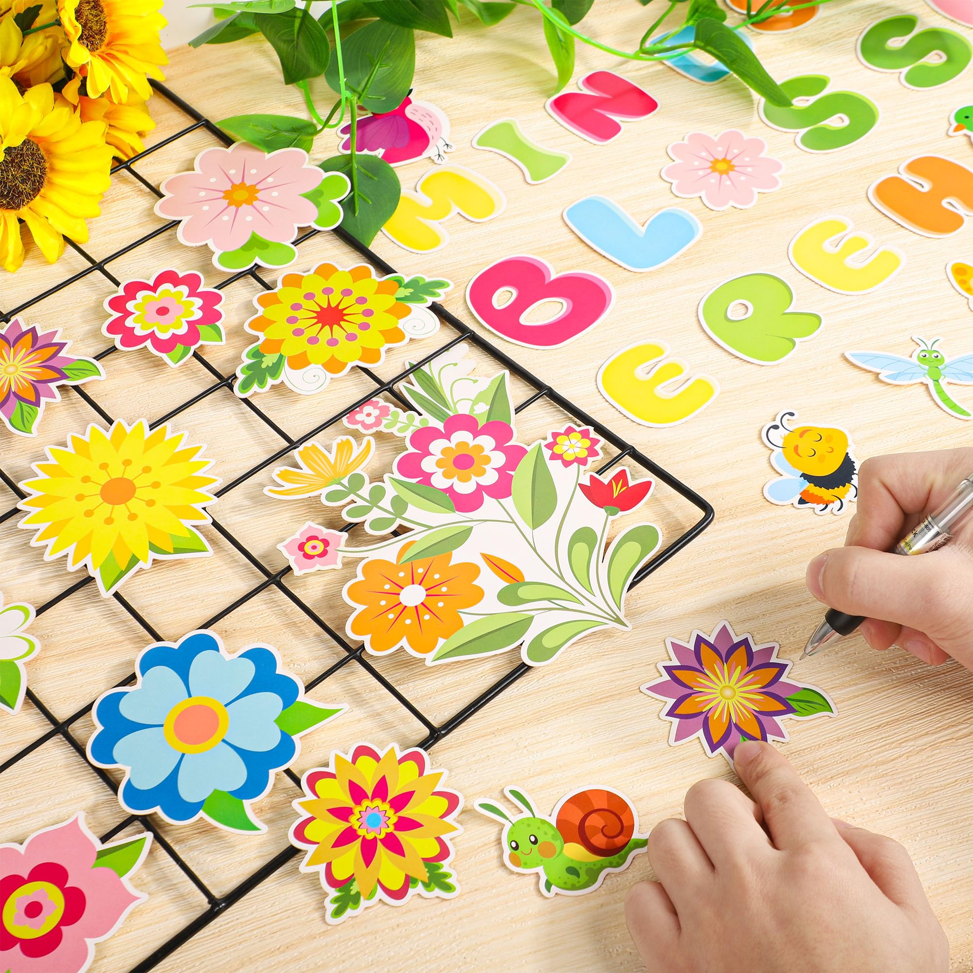 Mooliwe Pinnwand-Dekoset Für Frühlingsklassenzimmer – 84-teilig Mit 3D-Blumen, Schmetterlingen & Gesundheitsbotschaften – Bunte Wanddekoration