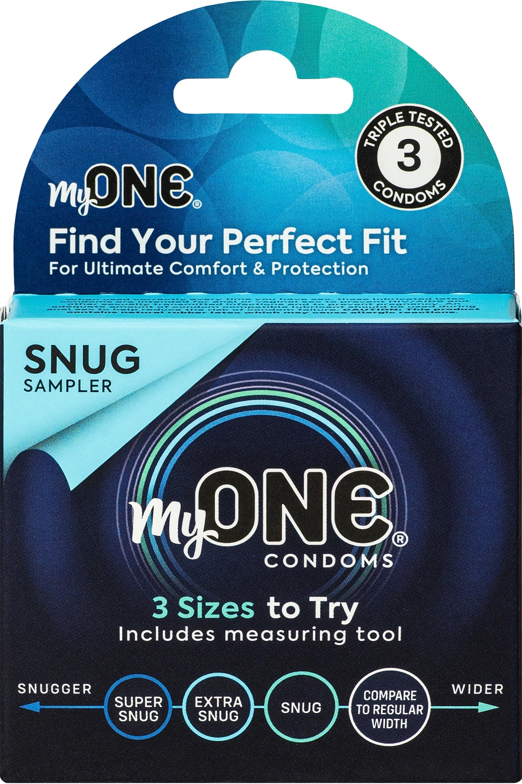 MyONE Custom Fit Snug Sized Condom Sampler | Tailored Width & Length | Max Pleasure | Triple Tested Softer Latex | Lubricated | Nontoxic, Vegan, Non-GMO | Features 3 Snug Sizes to Try