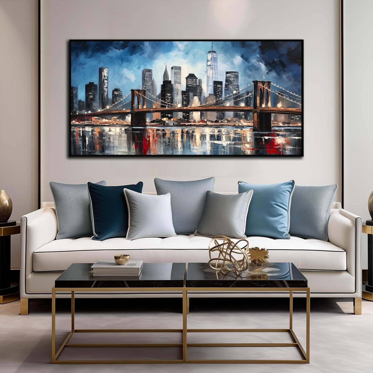Brooklyn Bridge Wall Art for Living Room Modern City Canvas Wall Art for Office Large Picture Frames for Wall 29 x 59 Inch