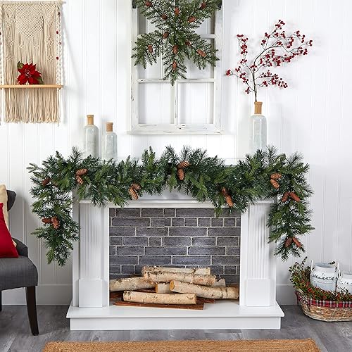 Miniatura 7 de Nearly Natural Guirnalda de Navidad artificial extra ancha de 9 pies con 286 ramas flexibles y 70 luces LED blancas cálidas