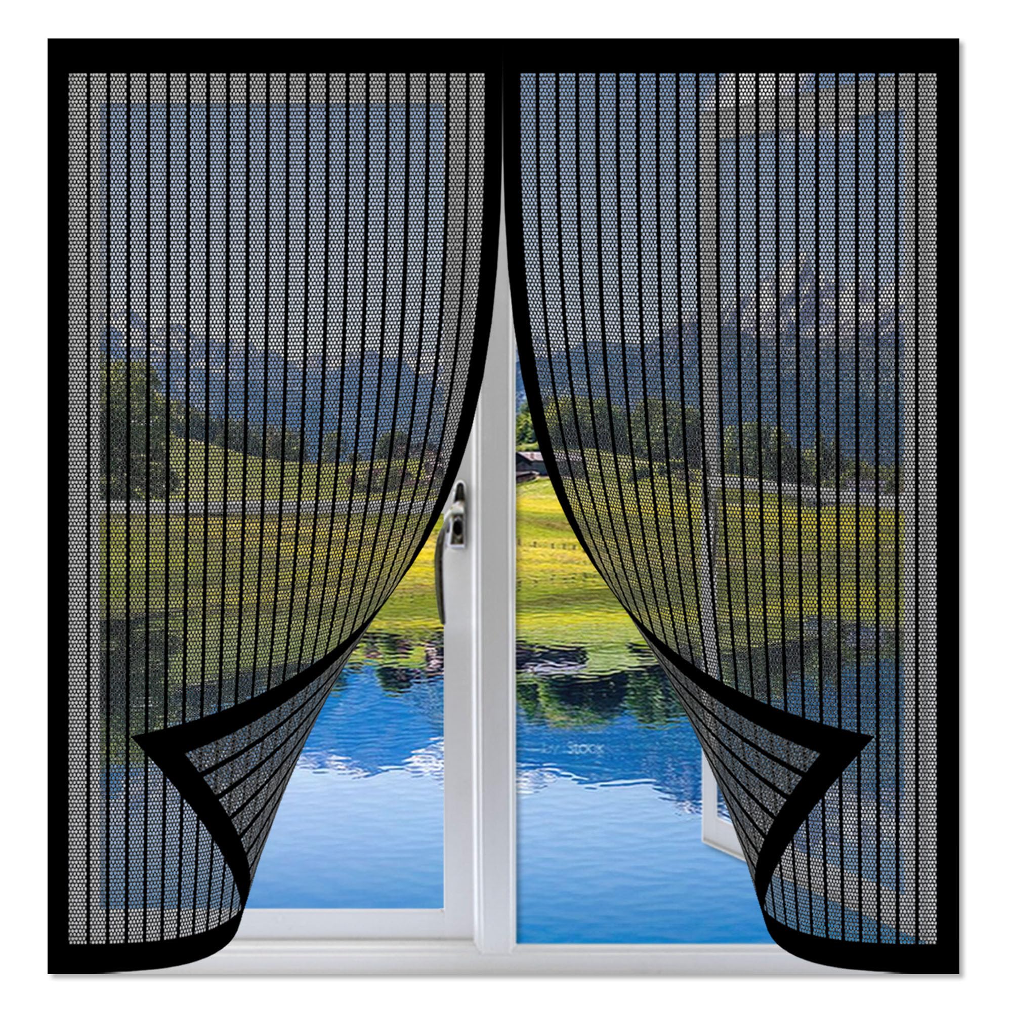 Magnetic Screen Door 97 x 94 cm Transparent Insect Screen Mosquito Bug Protection Without Drilling Hands Free for Various Windows, Black