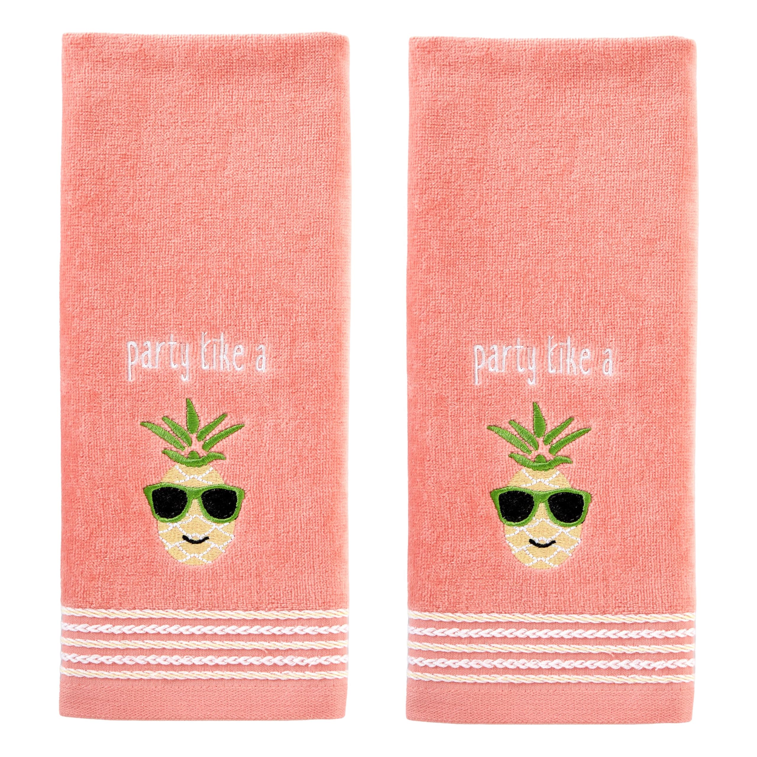 SKL Home by Saturday Knight Ltd. Party Pineapple 2 Pc Hand Towel Set, Coral Pink