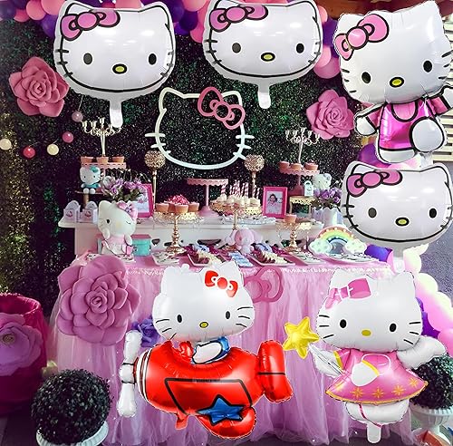 Miniatura 2 de Juego de 6 globos de fiesta de gatitos para niños, globos de cumpleaños de papel de aluminio con temática de gatito, suministros de fiesta de