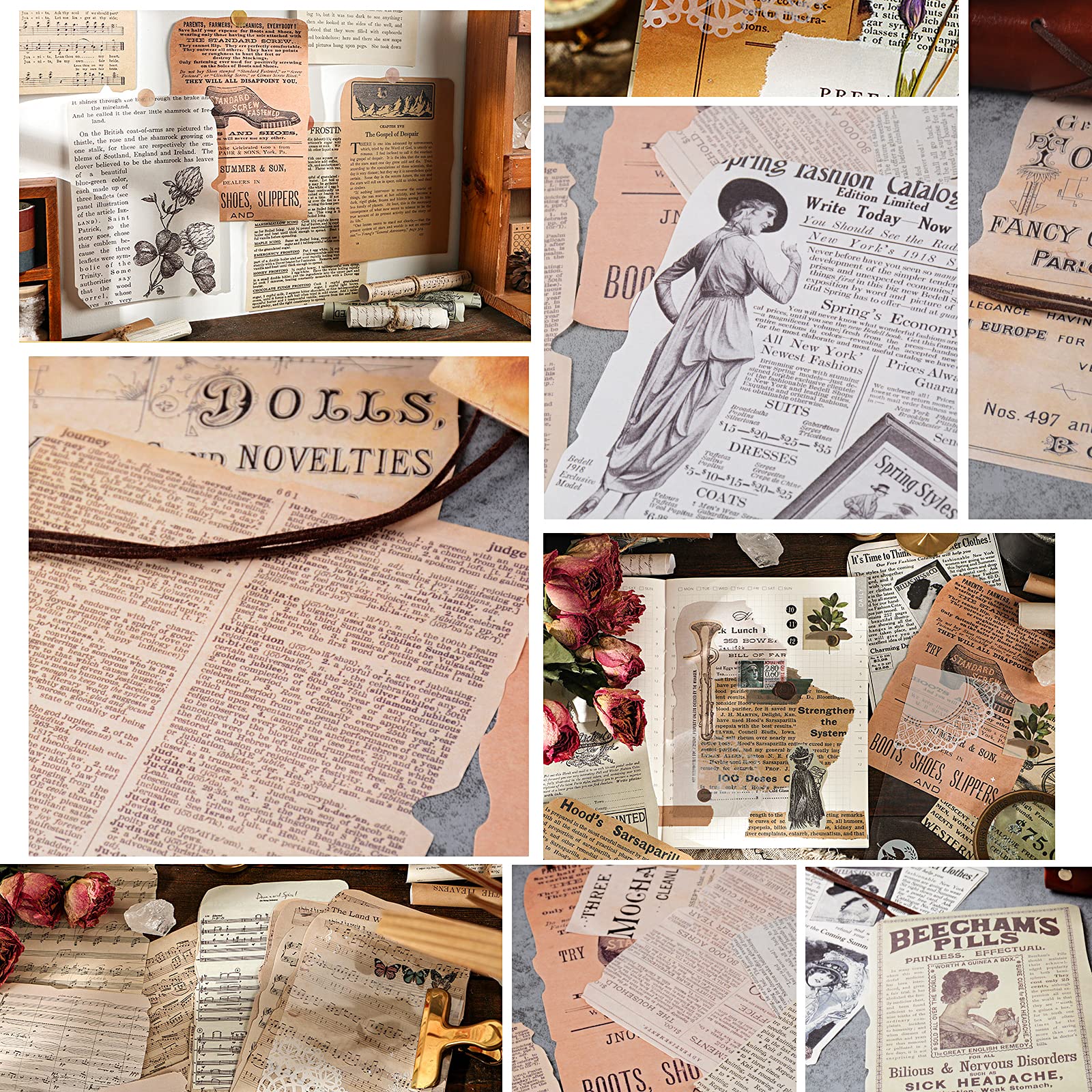 Kit Scrapbook Vintage DESEACO - 360 Folhas Papel Decorativo - Diário E Artesanato