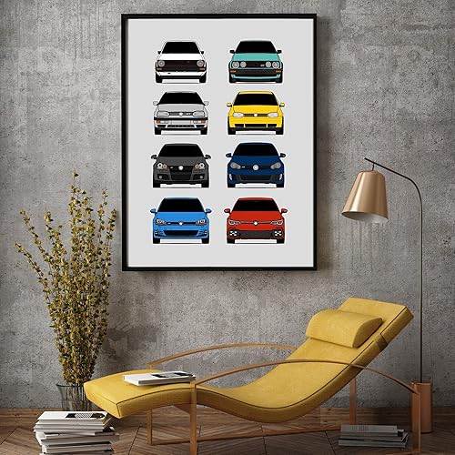 Miniatura 5 de Volkswagen Golf GTI Generations Inspired Car Poster - Handmade Print of VW GTI (Car Models MK1 to MK8) - Multi, 17x22" Metallic Print (Unframed) -