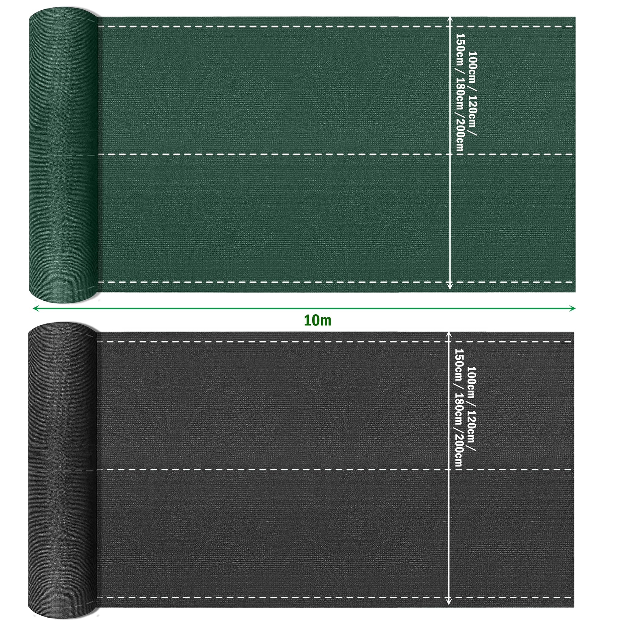 Rete antivento per esterni, 10 m, altezza 180 cm, in tessuto HDPE da 150 g/m², stabilizzata ai raggi UV e resistente alle intemperie, con fori e fascette (verde, 18 m²)