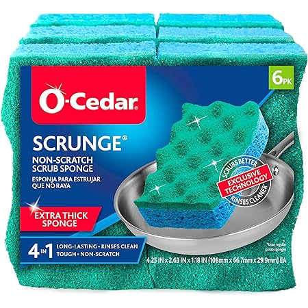 O-Cedar Scrunge Multi-Use (Pack of 6) Non-Scratch, Odor-Resistant All-Purpose Scrubbing Sponge Safely Cleans All Hard Surfaces in Kitchen and Bathroom, 6 Count (Pack of 1), Blue