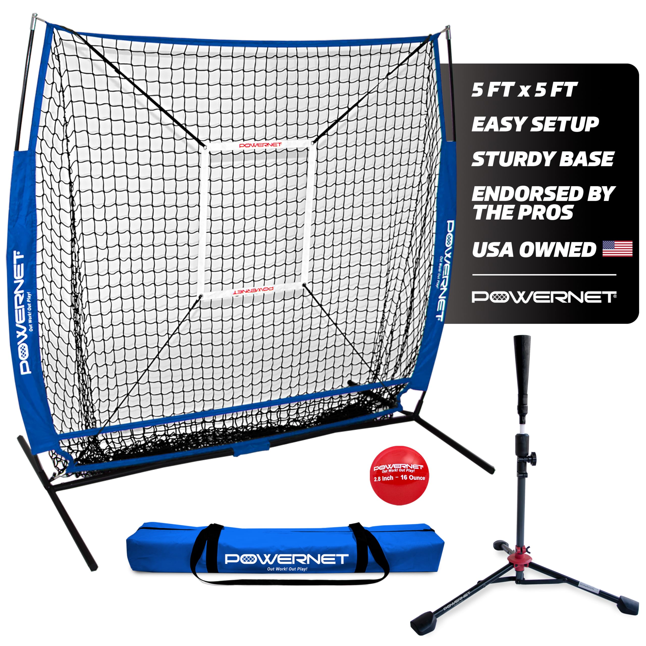 PowerNet Corbin Carroll 5x5 Practice Net Bundle, Baseball Softball Coaching Aid, Compact Lightweight Portable, Hitting Pitching Training
