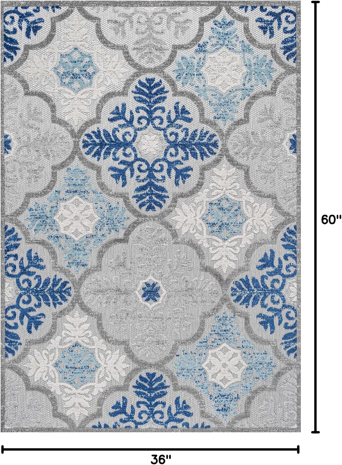Eyely CMA105B-3 Amalfi Coast Cassis Ornate Ogee Trellis High-Low Indoor/Outdoor Area Rug Traditional;Modern, Bedroom, Backyard, Patio, Easy-Cleaning, Non-Shedding, 3 X 5, Light Gray/Blue