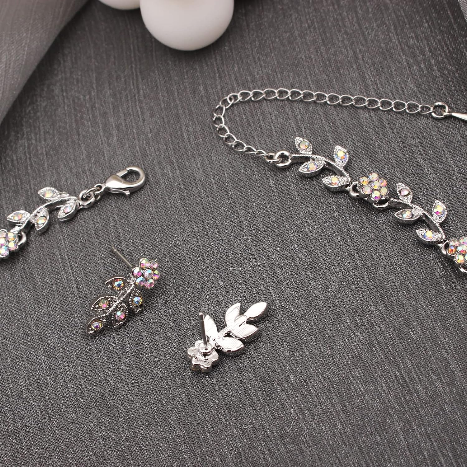 Enrwin Austrian Crystal Rhinestone Choker Necklace Dangle Earring Link Bracelet Jewelry Set for Brides Bridesmaid Prom Costume Accessories for Women - Image 9