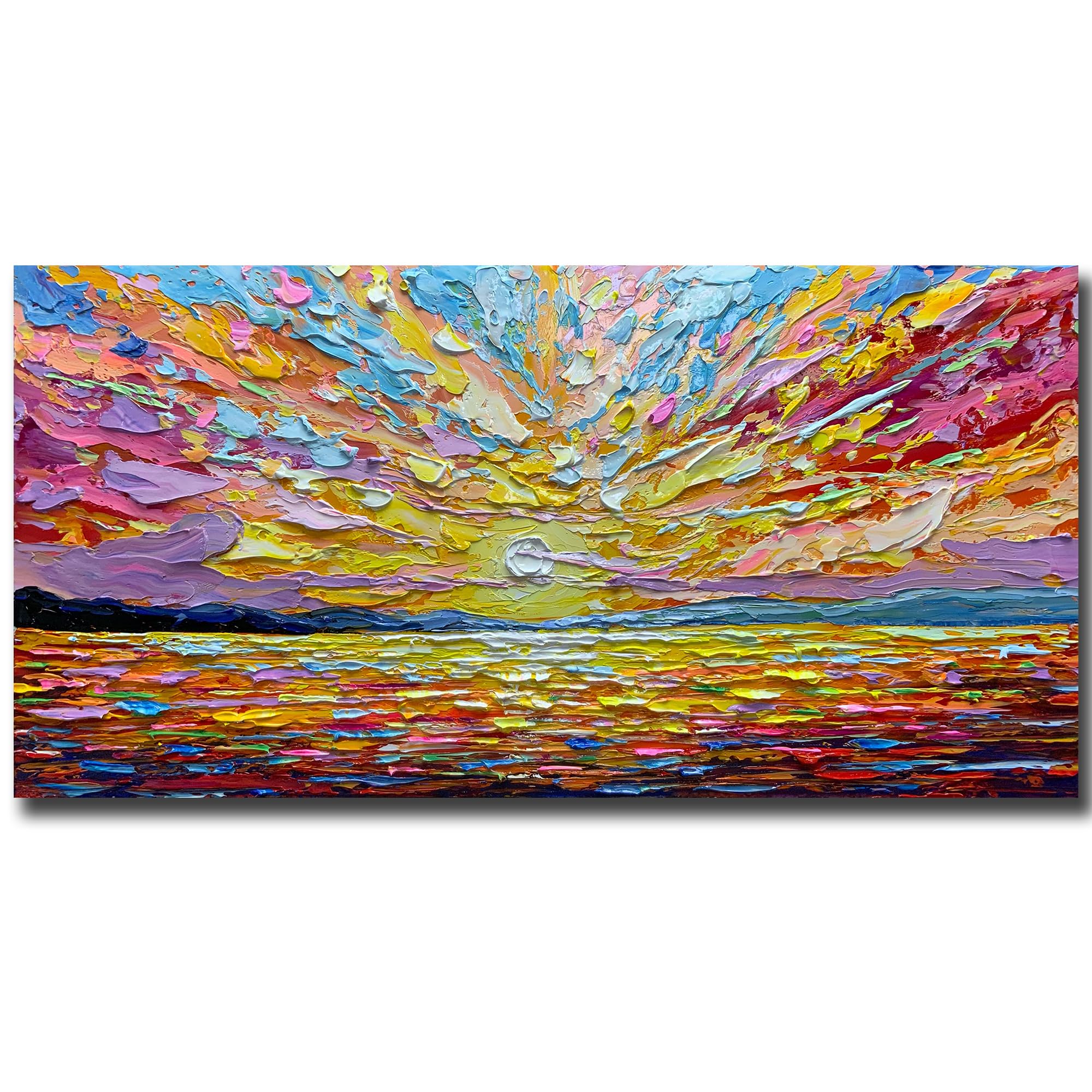V-inspire Art,24x48 Inch 100% Hand Painted Modern Abstract Oil Paintings - The Brilliance of Sunrise - Acrylic Painted Canvas Wall Art Decor for Living room Bedroom Dining room Artwork for Home Walls