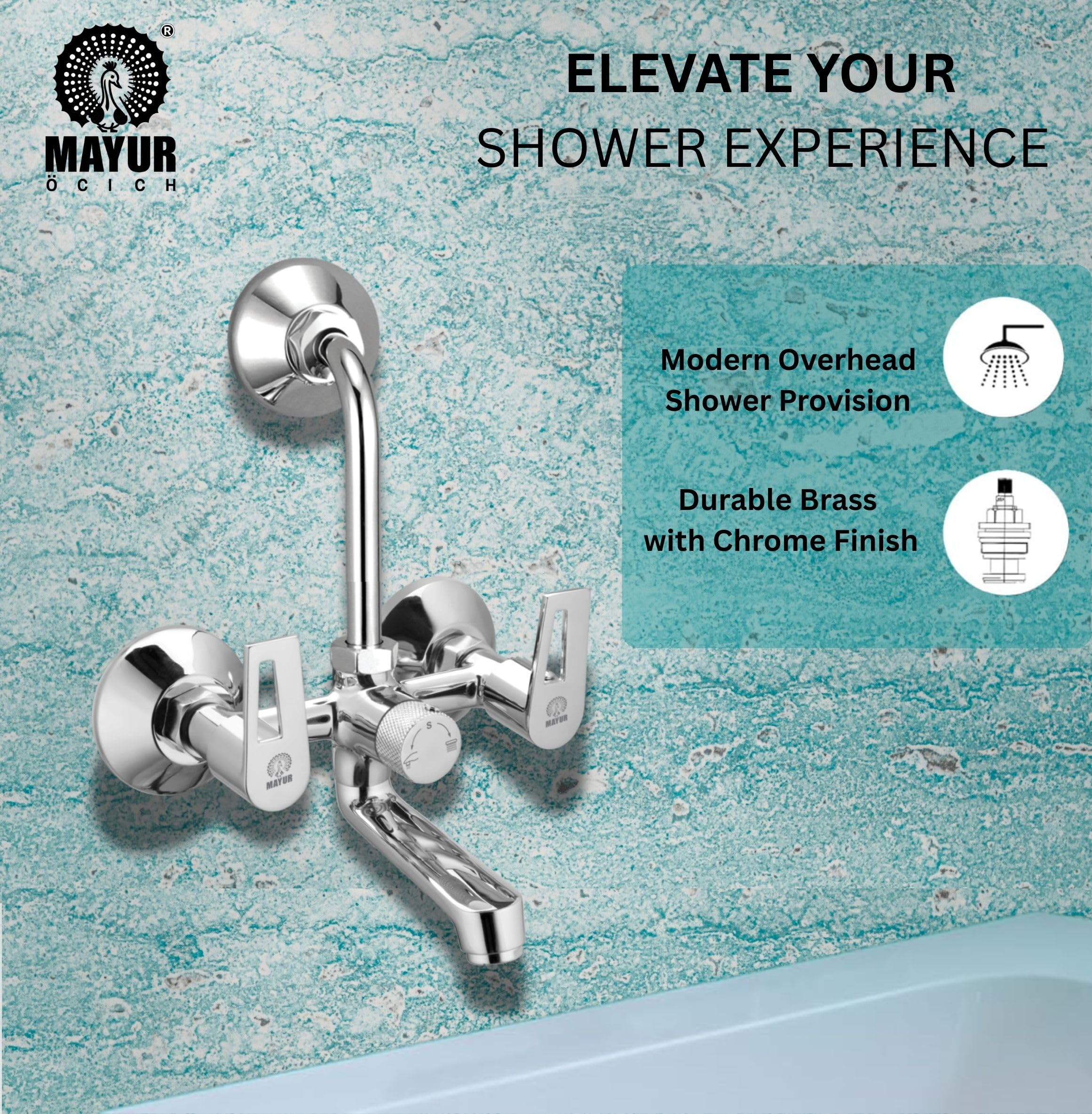 Mayur Brass Wall Mixer Tap - Chrome Finish -2