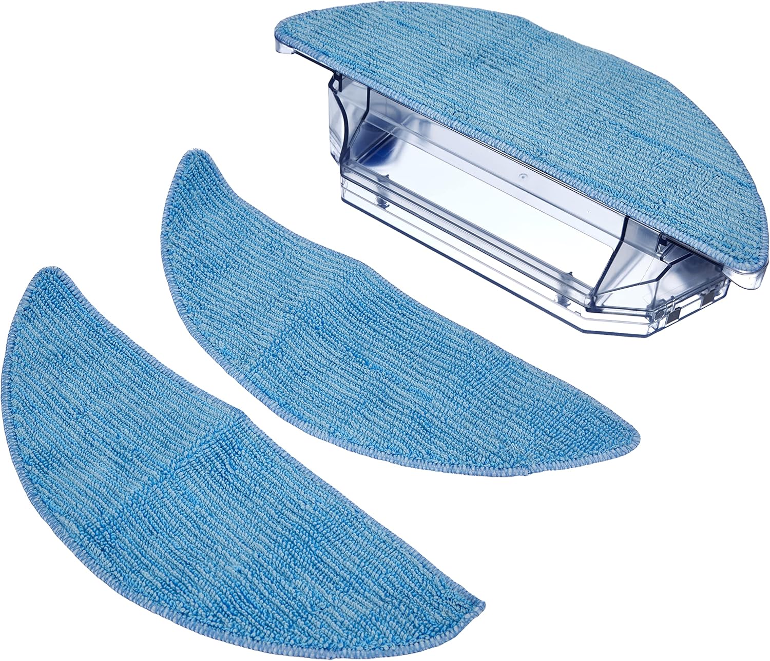 Contents of the ECOVACS DO3G-KTB Wiper Accessory Set, showing one water tank and three blue cleaning cloths.
