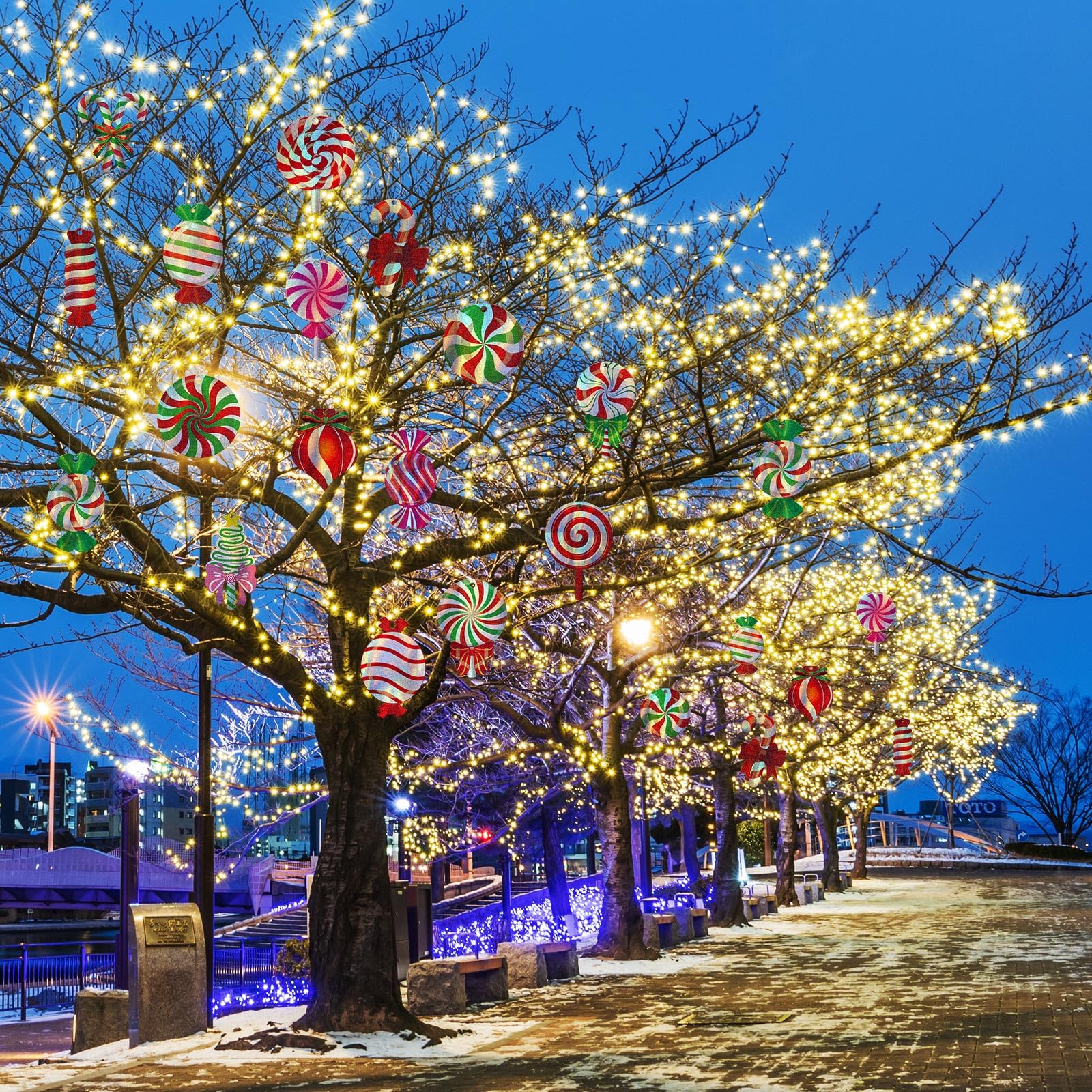 16 Pcs Christmas Candy Reflective Hanging Ornaments Outdoor Double