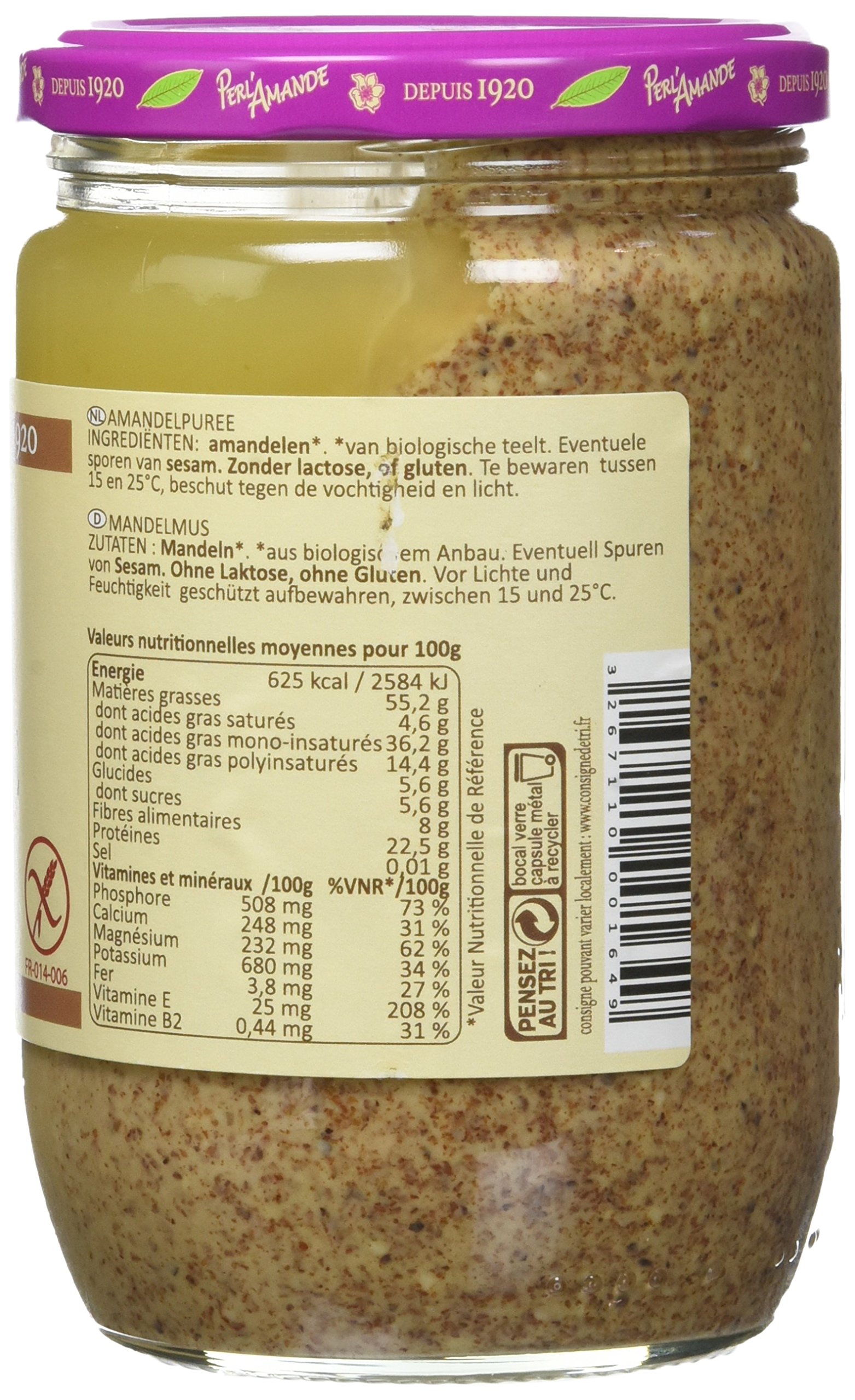 PERL'AMANDE Purée Amande Complète Bio 630 g,