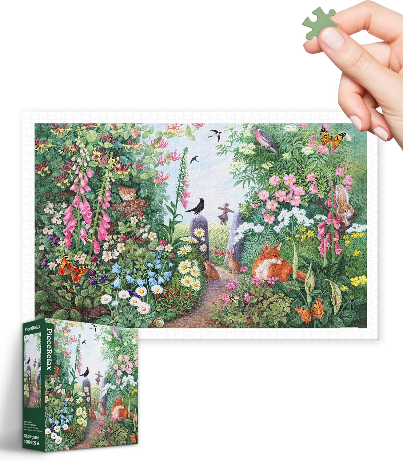 PieceRelax Plastic Jigsaw Puzzles for Adults 1000 Pieces - Anne Searle - Summer Hedgerow Most Satisfying Table Games and Gifts No Puzzle Mat Required [H3440]