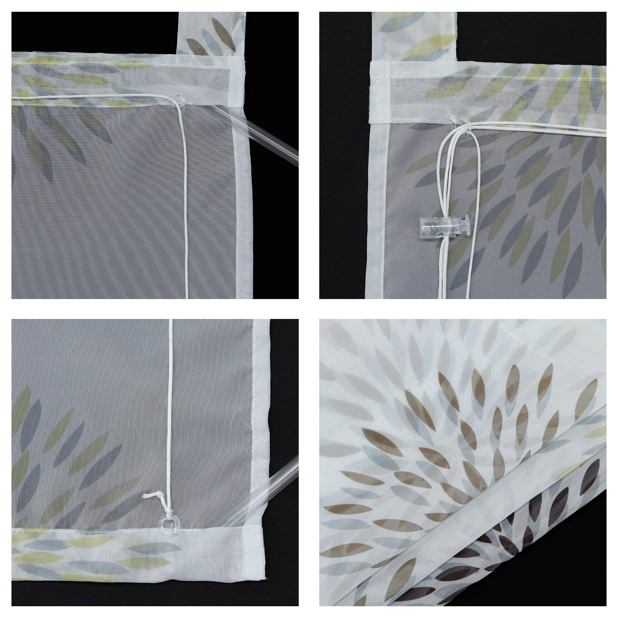 ESLIR Roman Blind with Tabs, Kitchen Roman Curtains, Transparent Tab-Top Blinds, Circular Motifs, Modern Voile, Brown - Image 4