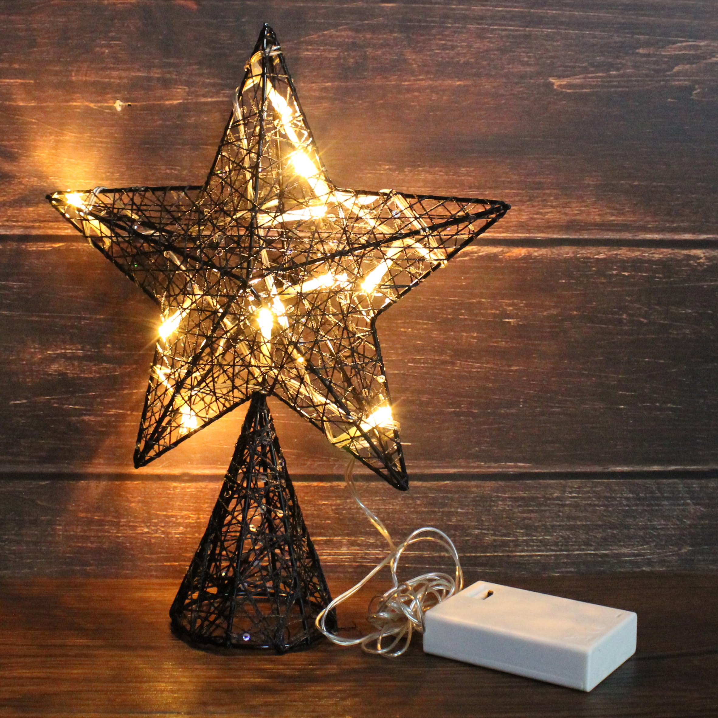 8x10 Inch Tree Topper CVHOMEDECO. Black Wire Tree Topper Star With Warm ...