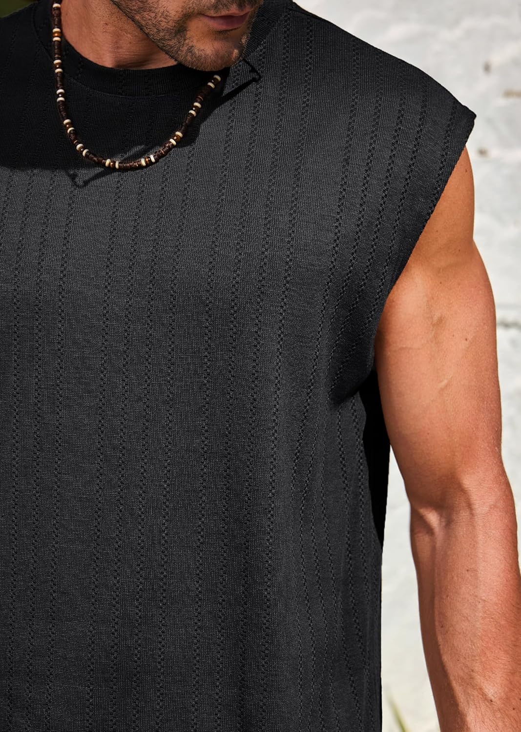 Mens Knit Tank Tops Textured Hollow Out Summer Sleeveless T-Shirt (S-XXL) - Image 7