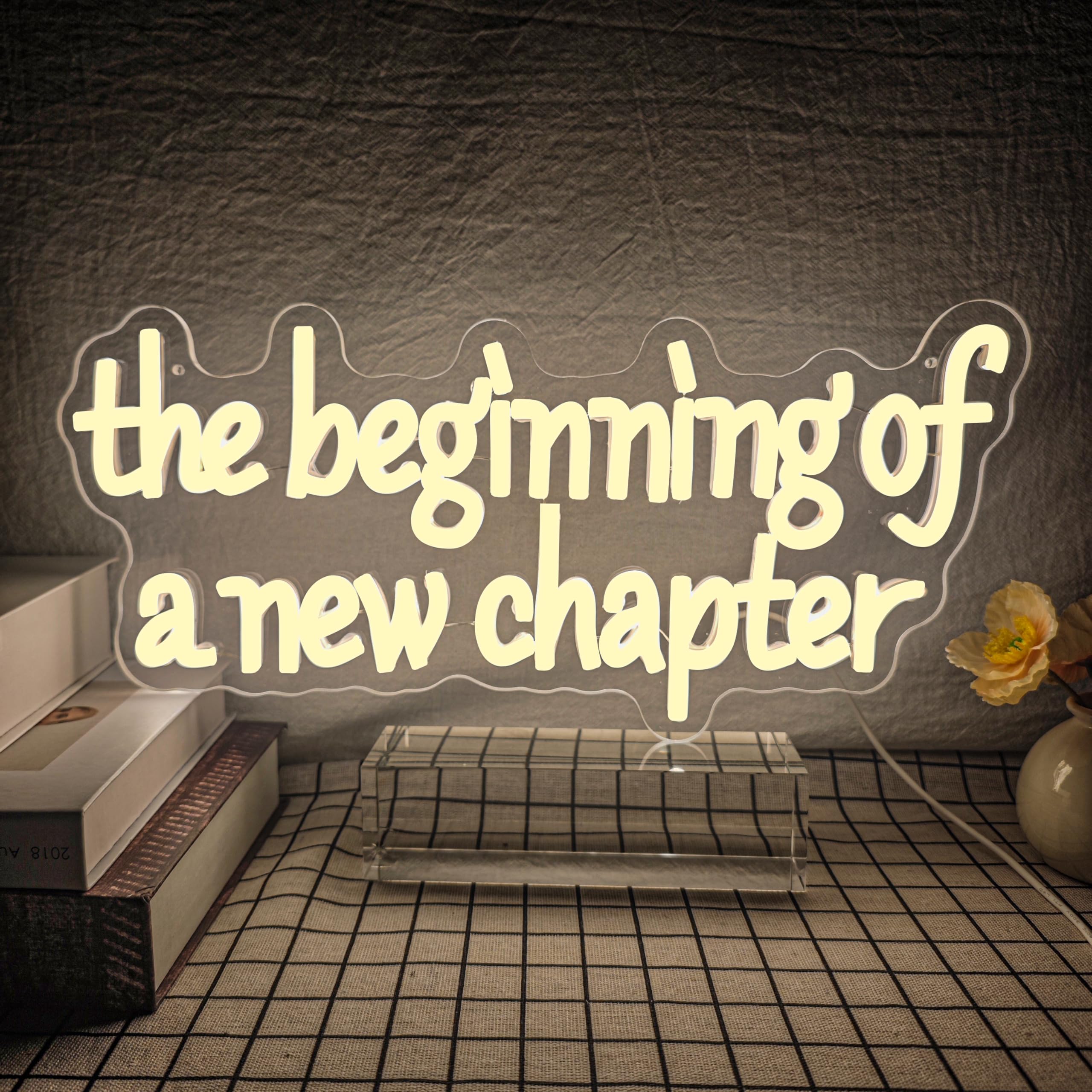 The Beginning of A New Chapter Neon Sign for Wall Decor Dimmable 18.6x15.7in Wedding Neon Sign for Retirement Graduation Wedding Background Board Party Decorati