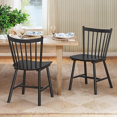 Miniatura 10 de LUE BONA Juego Mejorado de 4 Sillas de Comedor, Sillas de Cocina Estilo Granja con Respaldo de Husos de Madera, Sillas de Comedor Windsor para