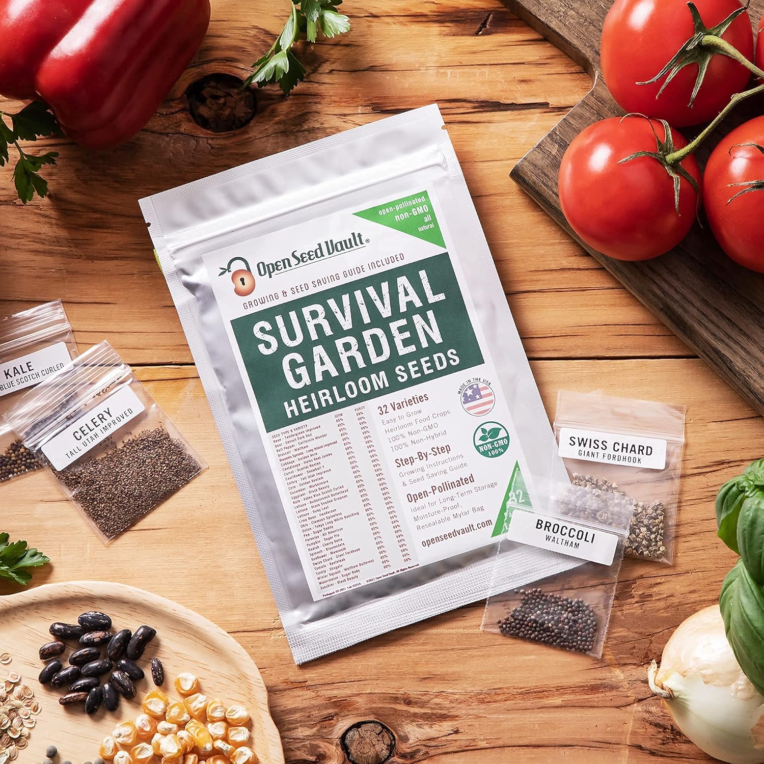 Survival Garden 15,000 Non GMO Heirloom Vegetable Seeds Survival Garden 32 Variety Pack by Open Seed Vault : Patio, Lawn & Garden