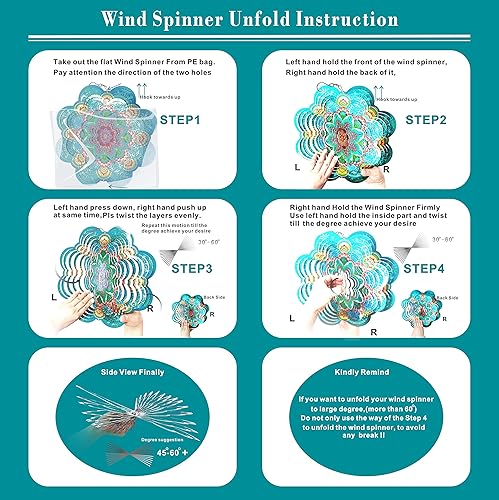 Miniatura 3 de FONMY - Molinillo de viento de acero inoxidable, 3D para decoración de jardín, interiores y exteriores, manualidades, adornos de 6 pulgadas,