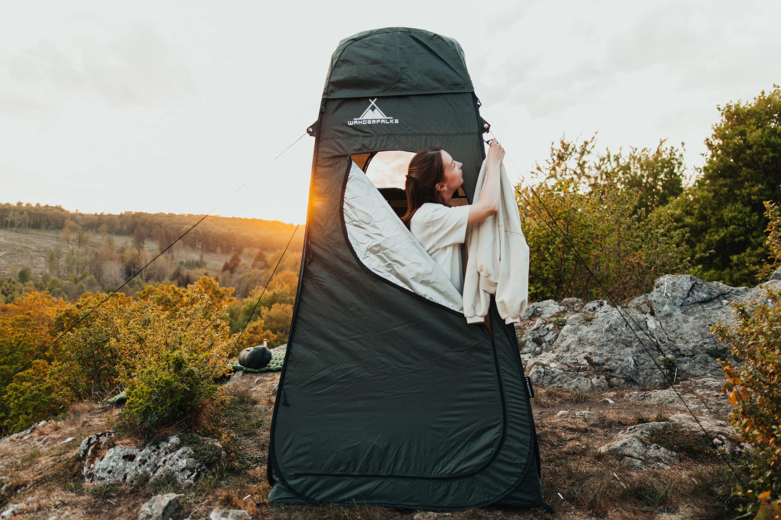 WANDERFALKE XL Pop Up namiot przebieralni, namiot toaletowy, namiot prysznicowy 120 x 120 x 210 cm, do użytku na zewnątrz, na kemping, wędkowanie, plażę, w zestawie torba do przenoszenia (zielona
