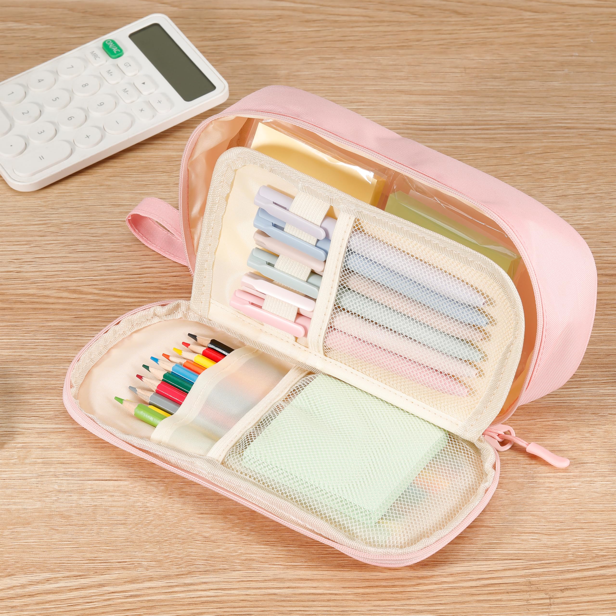 Zzrywuty Large Pencil Case, Big Capacity Pencil Pouch Office College School Stationery Pen Bag for Teen Girl Boy Men Women, Pink