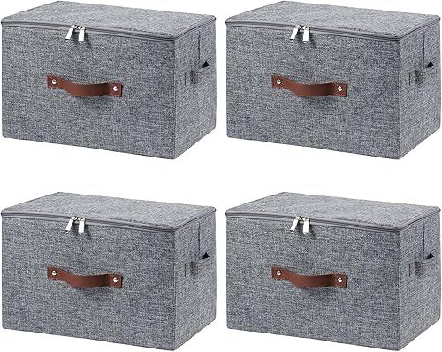 Miniatura 62 de Contenedores de almacenamiento con tapa con cremallera de tela de algodón y lino, cestas de almacenamiento con tapa, cajas plegables lavables para