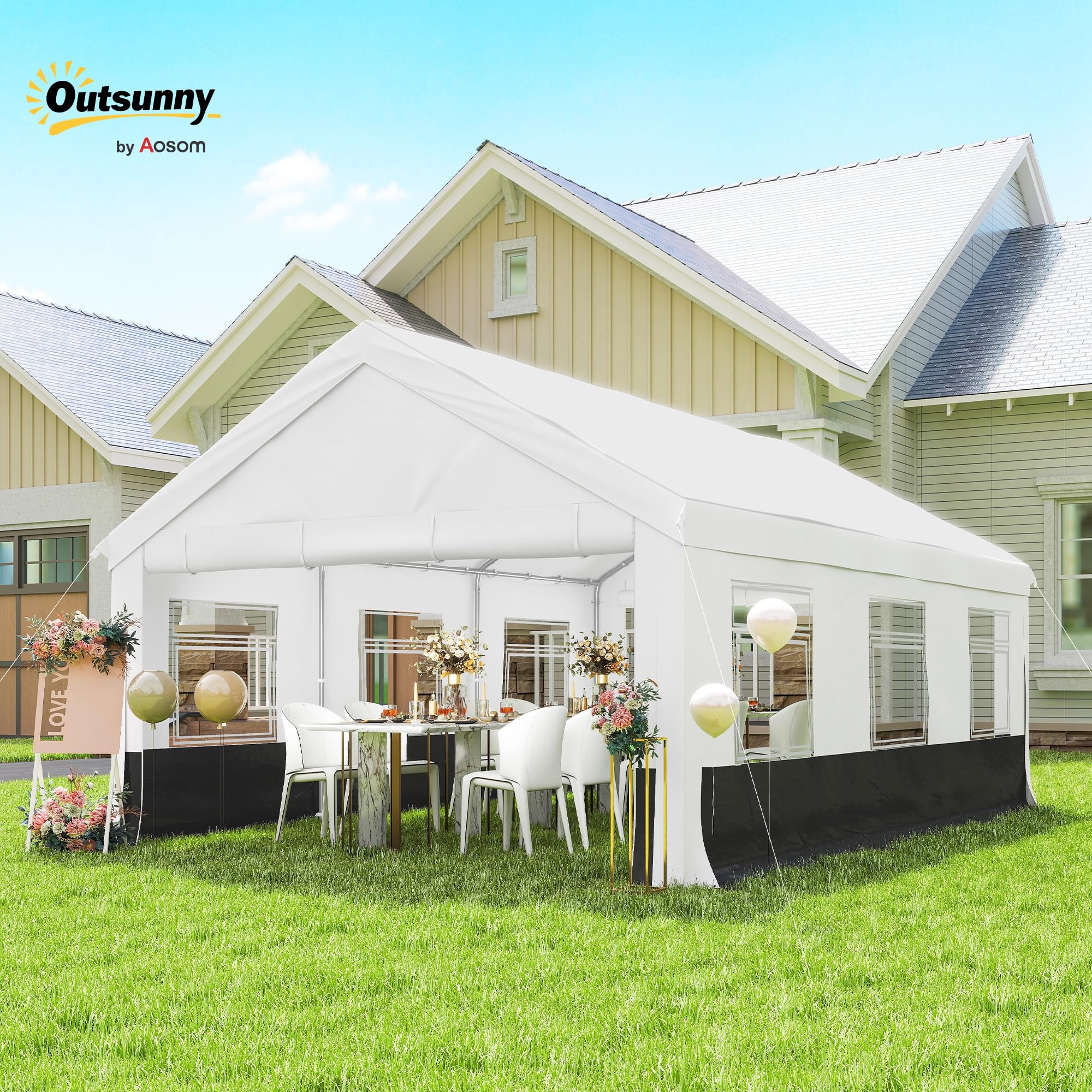 Outsunny Carpa para Fiesta 4x6 m Estructura Acero Galvanizado Gris y Blanco