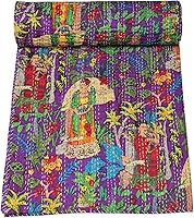 Vista 8 de Marubhumi Colcha de algodón puro Kantha con diseño tradicional indio de Farida (beige, individual (60 x 90 pulgadas)