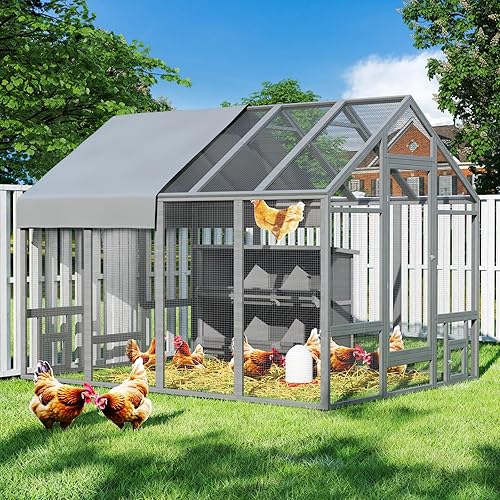 Large Wood Chicken Coop with Nesting Box, Wooden Chicken Coop with Run, Outdoor Walk-in Poultry Cage with Weatherproof Cover, Chicken House for Outside Farm Backyard